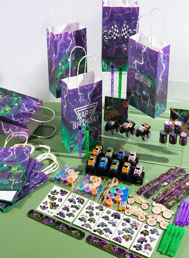 Vanblue 84 Pcs Monster Truck Party Favors Green Purple Truck Car Birthday Decorations Supplies Goodie Bag Stuffers Gift for Boy Party Pinata Filler Classroom Rewards - Image 2